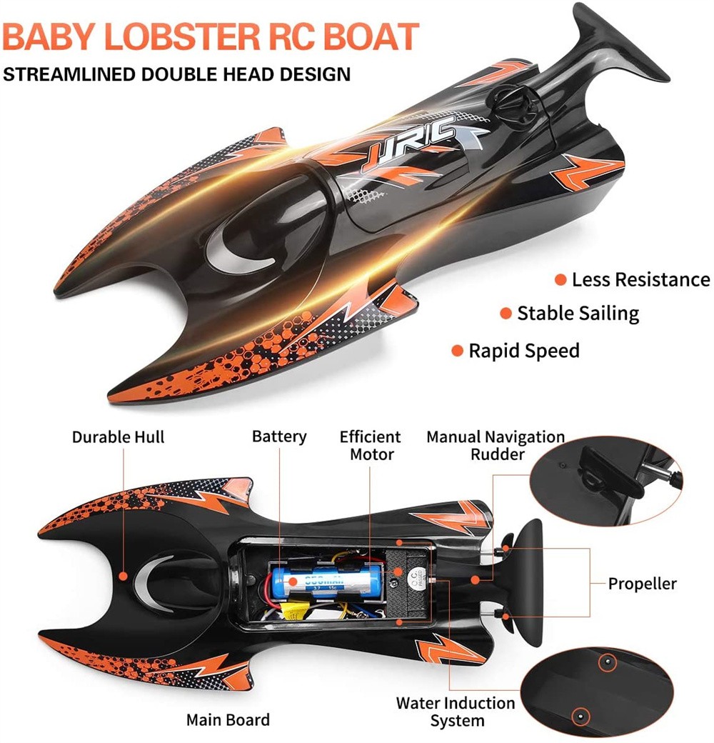 JJRC S6 1/47 2.4G RC Boat Remote Control Swimming Pool Lake Salt Water Outdoor High Speed ​​Mini Toy LED Light for Kids Adults Boys